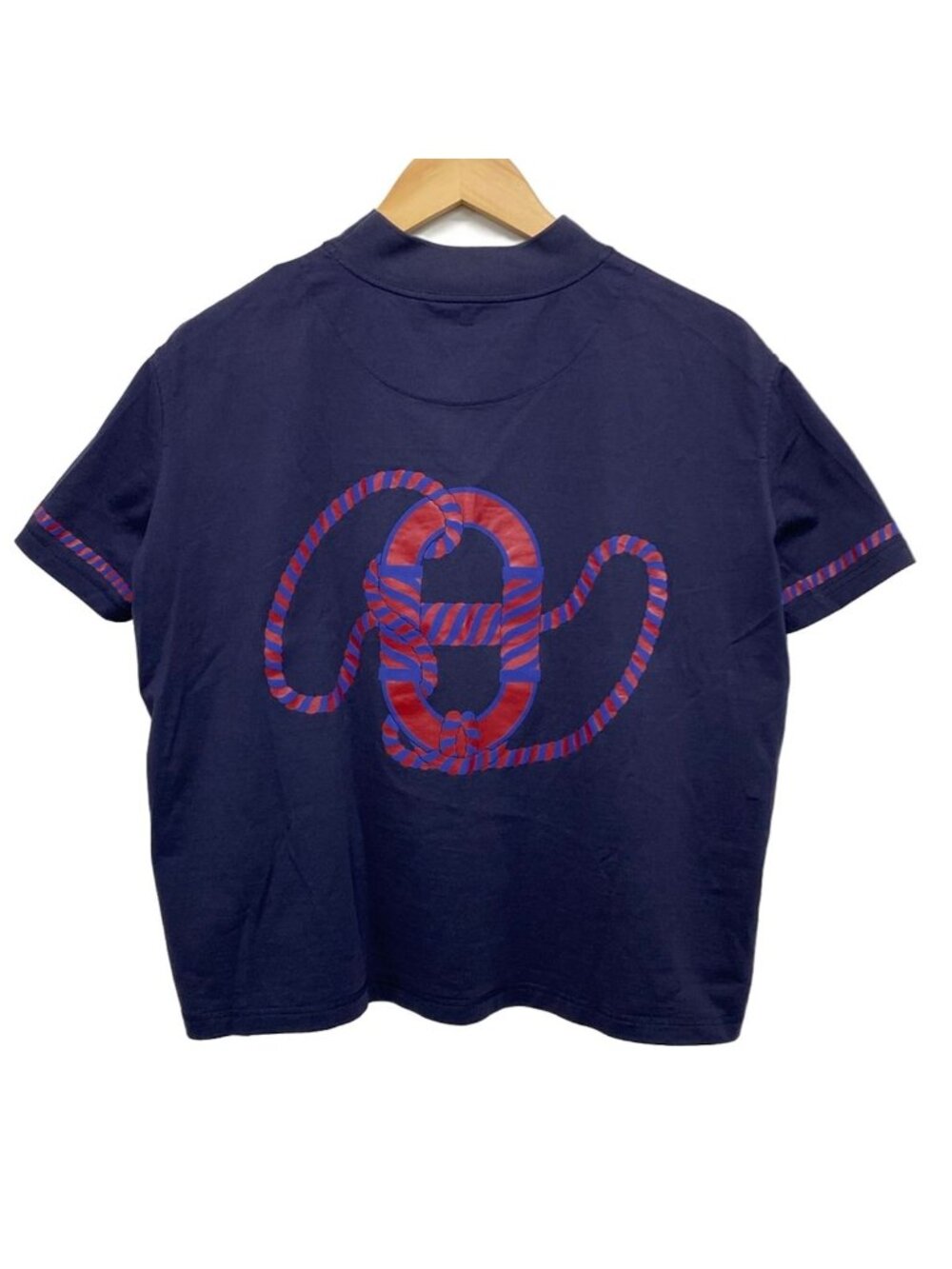 Hermes Short Sleeve T-Shirt M 3 DL Navy Red High Neck Chaine D'ancre 38